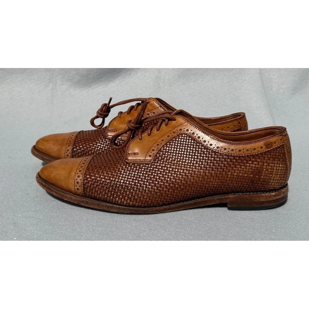 Allen Edmonds Shreveport Shoes Mens 12 D Tan Good Woven Leather Cap Toe Oxford